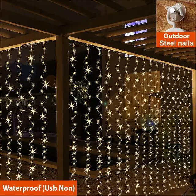 Alt view image 4 of 7 - 300 LED Curtain Fairy Lights with Remote, 8 Modes 9.8 × 9.8 Ft Curtain String Light USB Plug in, Twinkle Silver Wire Lights for Bedroom Window Chrismas Wedding Party, Warm White