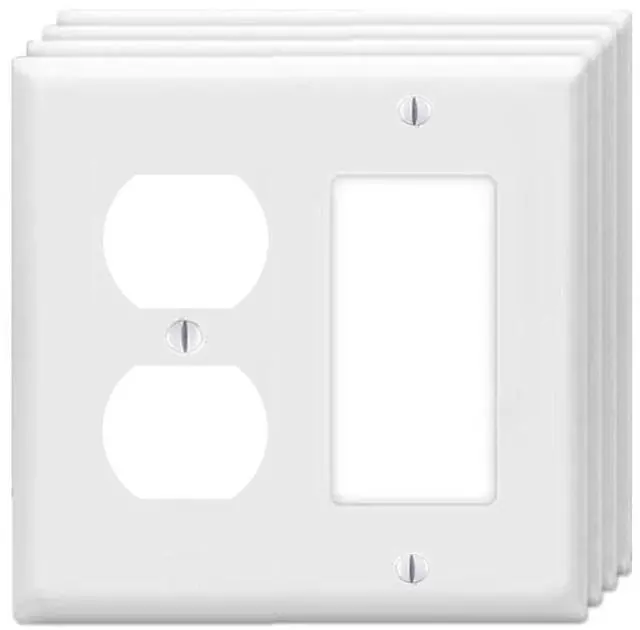 Main image of Duplex Outlet/Decorator Rocker Light Switch Wall Plates 2-Gang Switch Outlet Electrical Cover Plate Unbreakable Thermoplastic Faceplate for Light Receptacle Outlet Switch, White (4 Pack)