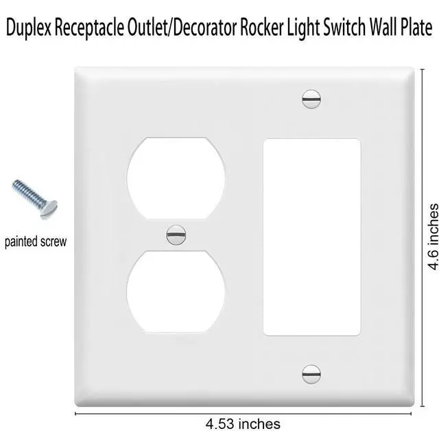 Alt view image 2 of 7 - Duplex Outlet/Decorator Rocker Light Switch Wall Plates 2-Gang Switch Outlet Electrical Cover Plate Unbreakable Thermoplastic Faceplate for Light Receptacle Outlet Switch, White (4 Pack)