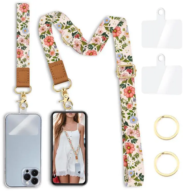 Main image of Flower Phone Lanyard Crossbody Strap, Floral Cell Phone Lanyards for around the Neck Wristlet Wrist Strap Adjustable for Keys Case Accessories Travel Essentials