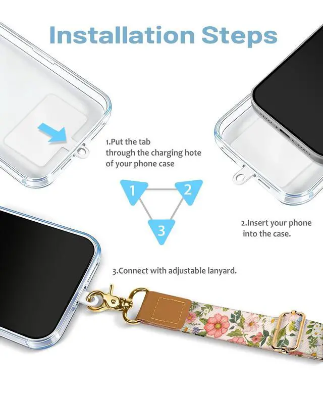Alt view image 7 of 7 - Flower Phone Lanyard Crossbody Strap, Floral Cell Phone Lanyards for around the Neck Wristlet Wrist Strap Adjustable for Keys Case Accessories Travel Essentials