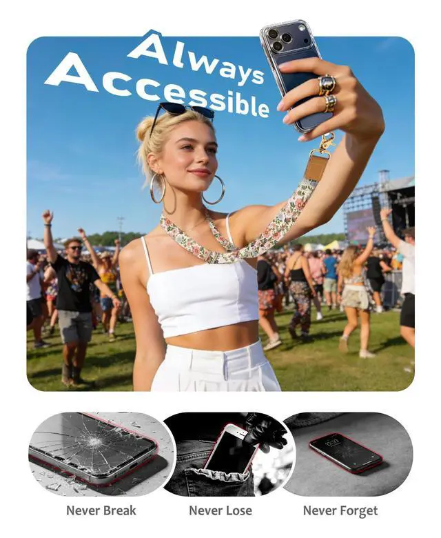 Alt view image 5 of 7 - Flower Phone Lanyard Crossbody Strap, Floral Cell Phone Lanyards for around the Neck Wristlet Wrist Strap Adjustable for Keys Case Accessories Travel Essentials