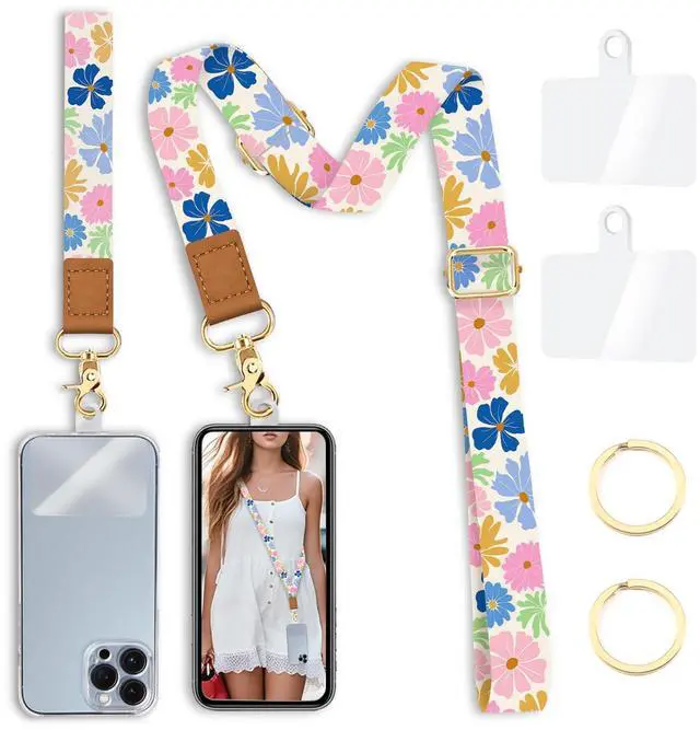 Main image of Floral Phone Lanyard Crossbody Strap, Flower Cell Phone Lanyards for around the Neck Cross Body, Wristlet Wrist Strap Adjustable for Women Keys Case Accessories Beach Travel Essentials