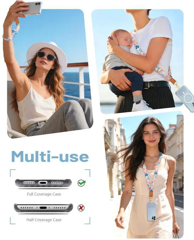 Alt view image 2 of 7 - Floral Phone Lanyard Crossbody Strap, Flower Cell Phone Lanyards for around the Neck Cross Body, Wristlet Wrist Strap Adjustable for Women Keys Case Accessories Beach Travel Essentials