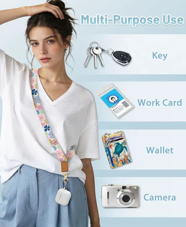 Alt view image 4 of 7 - Floral Phone Lanyard Crossbody Strap, Flower Cell Phone Lanyards for around the Neck Cross Body, Wristlet Wrist Strap Adjustable for Women Keys Case Accessories Beach Travel Essentials