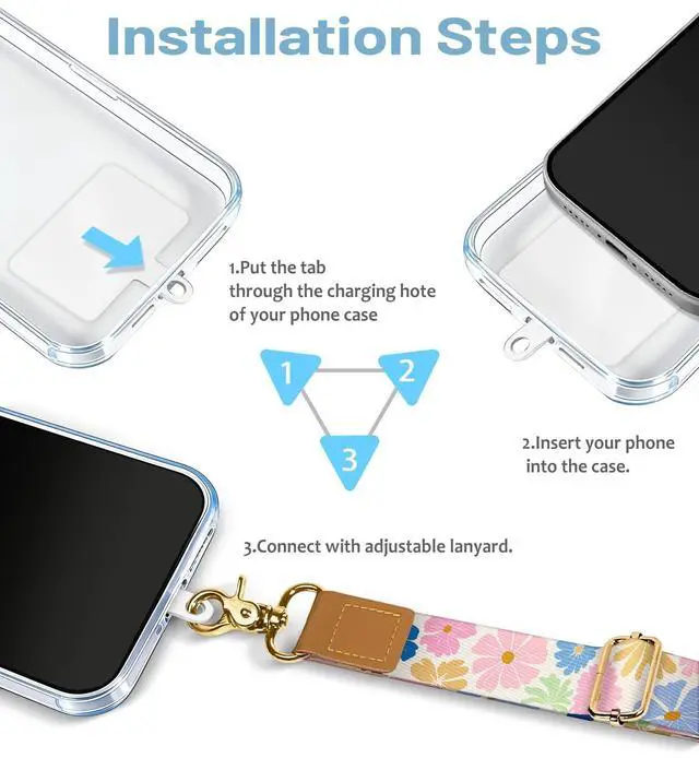 Alt view image 7 of 7 - Floral Phone Lanyard Crossbody Strap, Flower Cell Phone Lanyards for around the Neck Cross Body, Wristlet Wrist Strap Adjustable for Women Keys Case Accessories Beach Travel Essentials