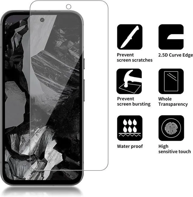 Alt view image 4 of 7 - 2 Pack for Google Pixel 8A Screen Protector, Tempered Glass for Pixel 8A,9H Hardness Auto Installation Scratch Resistant Bubble Free 6.1 inches-Transparent