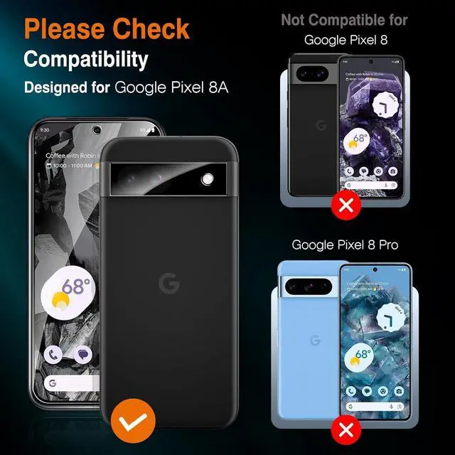 Alt view image 2 of 7 - 2 Pack for Google Pixel 8A Screen Protector, Tempered Glass for Pixel 8A,9H Hardness Auto Installation Scratch Resistant Bubble Free 6.1 inches-Transparent