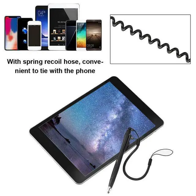 Alt view image 6 of 6 - 2 Pcs Portable Spring Rope Stylus Pen, Scratch Proof Pen with Stylus Tip Touch Pen for Touchscreen, Stylus Pen for Touch Screens Touch Pen for Drawing, Sketching and Note-Taking(Black)