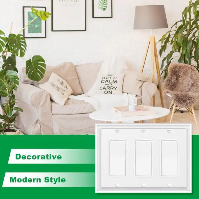 Alt view image 4 of 6 - White Modern Decorative Wall Plate Light Switch Cover Decorator Outlet Covers Rocker Switch Plates Bamboo Fiber Material Wall Plates for Kitchen Bathroom (3 Gang Triple Decorator-1 Pack)