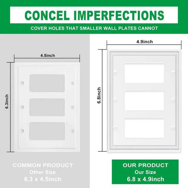 Alt view image 3 of 6 - White Modern Decorative Wall Plate Light Switch Cover Decorator Outlet Covers Rocker Switch Plates Bamboo Fiber Material Wall Plates for Kitchen Bathroom (3 Gang Triple Decorator-1 Pack)