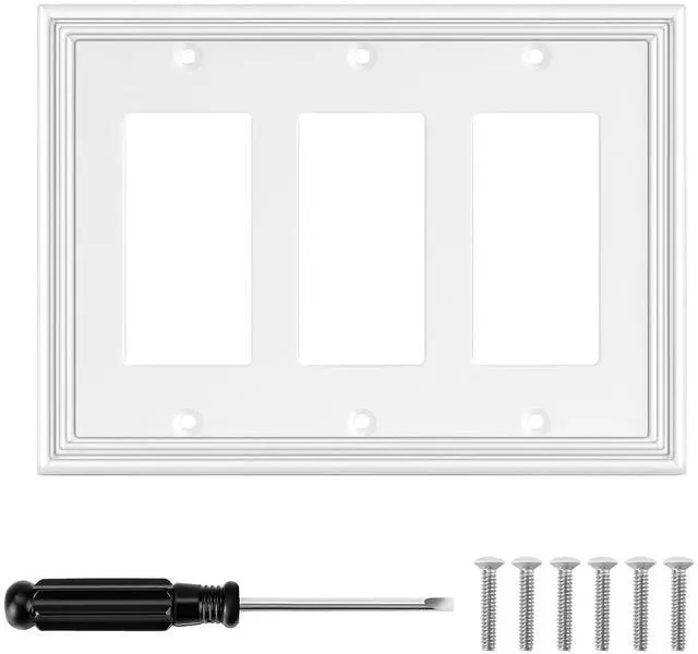 Main image of White Modern Decorative Wall Plate Light Switch Cover Decorator Outlet Covers Rocker Switch Plates Bamboo Fiber Material Wall Plates for Kitchen Bathroom (3 Gang Triple Decorator-1 Pack)
