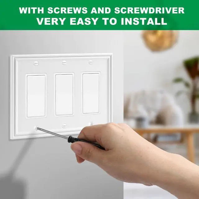 Alt view image 6 of 6 - White Modern Decorative Wall Plate Light Switch Cover Decorator Outlet Covers Rocker Switch Plates Bamboo Fiber Material Wall Plates for Kitchen Bathroom (3 Gang Triple Decorator-1 Pack)