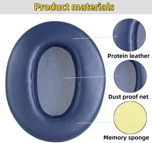 Alt view image 4 of 6 - WH-XB910N Replacement Earpads Compatible with Sony WH XB910N Extra Bass Noise Cancelling Headphones, Leather Memory Foam Ear Cushions, XB910N Ear Pad Cover Repair Parts (Blue)