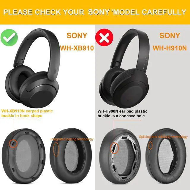 Alt view image 3 of 7 - WH XB910N Earpads Cushions Replacement Compatible with Sony WH-XB910 XB910N Extra Bass Noise Cancelling Headphones,(NO fit WH-H910N Model) Ear Pads with Softer Protein Leather (Black)