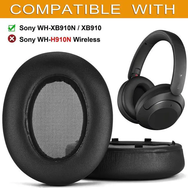 Alt view image 2 of 7 - WH XB910N Earpads Cushions Replacement Compatible with Sony WH-XB910 XB910N Extra Bass Noise Cancelling Headphones,(NO fit WH-H910N Model) Ear Pads with Softer Protein Leather (Black)