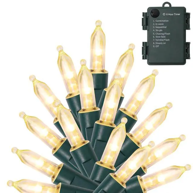 Main image of 50 LED Outdoor Christmas Lights, 16 FT Battery Operated Mini String Lights with 8 Modes & Timer, Xmas Tree Lights Waterproof for Patio Garden Party Wedding Holiday Decor, Warm White