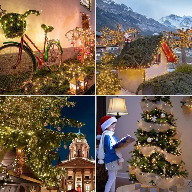Alt view image 6 of 7 - 50 LED Outdoor Christmas Lights, 16 FT Battery Operated Mini String Lights with 8 Modes & Timer, Xmas Tree Lights Waterproof for Patio Garden Party Wedding Holiday Decor, Warm White