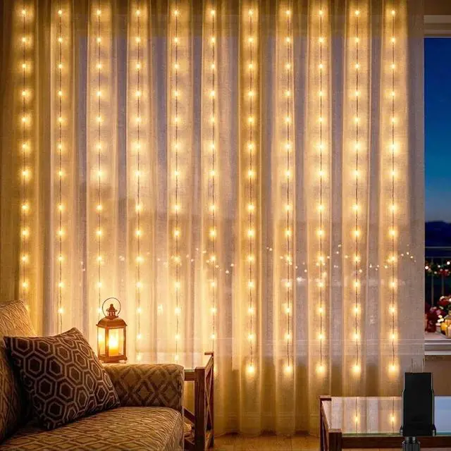 Main image of Led Curtain String Lights, 8FT Window Fairy Lights for Bedroom with 210 Warm LEDs, Hanging Twinkle Indoor String Light for Party Wedding Garden Wall Decor(8 * 7ft)