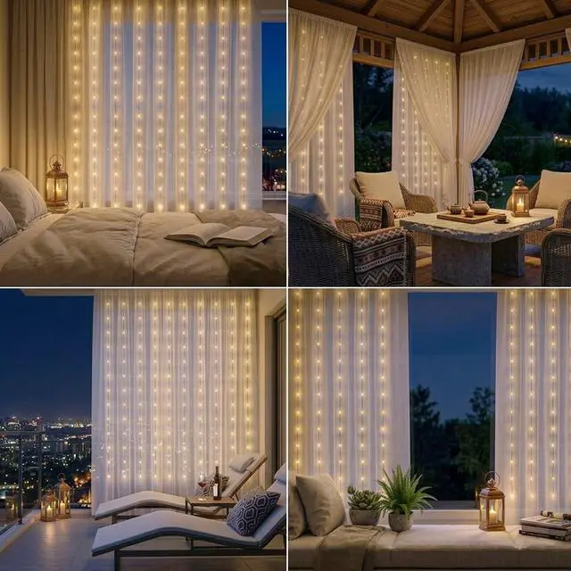 Alt view image 6 of 7 - Led Curtain String Lights, 8FT Window Fairy Lights for Bedroom with 210 Warm LEDs, Hanging Twinkle Indoor String Light for Party Wedding Garden Wall Decor(8 * 7ft)