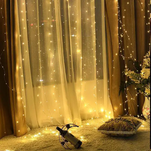 Alt view image 4 of 7 - Led Curtain String Lights, 8FT Window Fairy Lights for Bedroom with 210 Warm LEDs, Hanging Twinkle Indoor String Light for Party Wedding Garden Wall Decor(8 * 7ft)