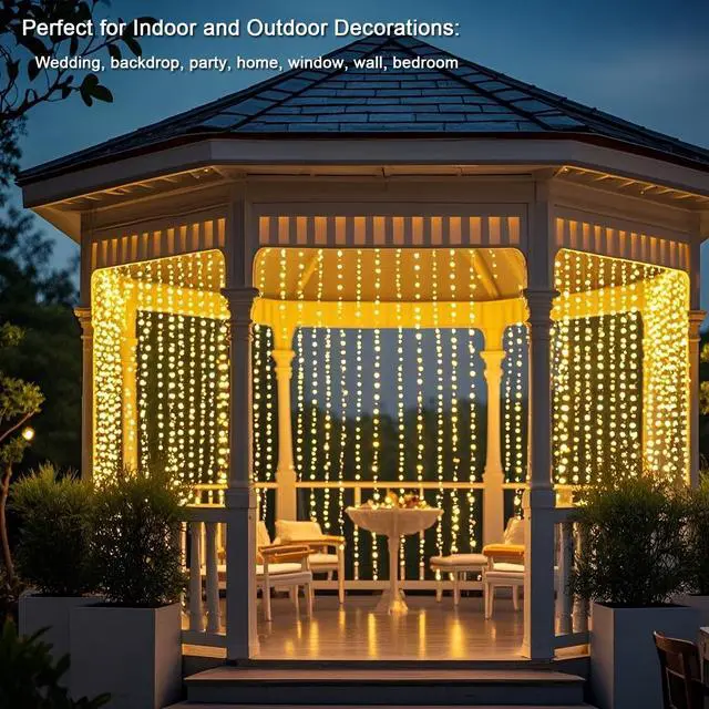 Alt view image 7 of 7 - Led Curtain String Lights, 8FT Window Fairy Lights for Bedroom with 210 Warm LEDs, Hanging Twinkle Indoor String Light for Party Wedding Garden Wall Decor(8 * 7ft)