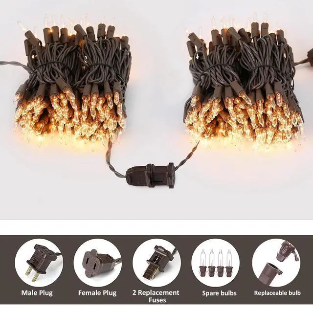 Alt view image 5 of 7 - 2 Packs 13ft 50 Clear Outdoor String Lights on Brown Wire Cord, UL Approved Connectable Outdoor Lights for Xmas Patio Home Party Garden Decor(Brown)