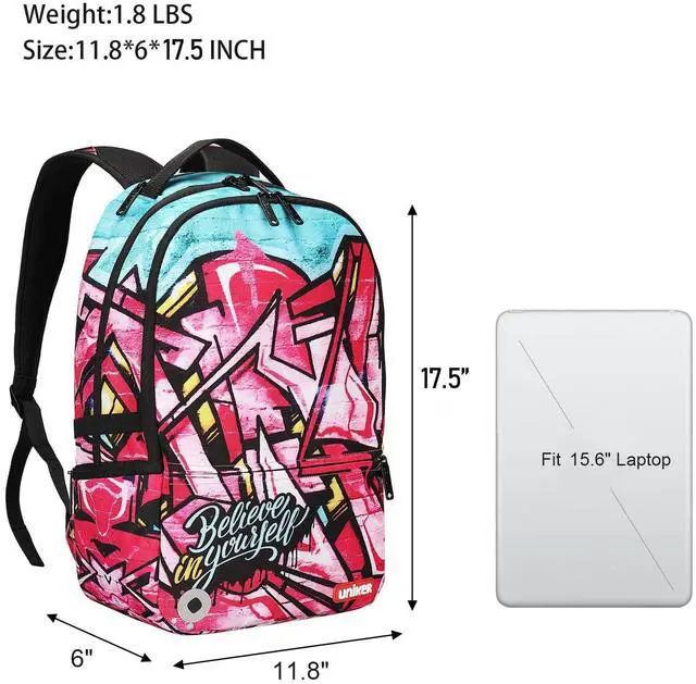 Alt view image 2 of 5 - Teens Graffiti Backpack for School,Casual Daypack, Designer Laptop Backpack for Laptop 15.6 Inch,High School Backpack Pink