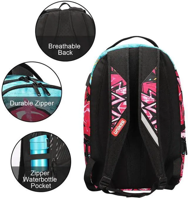 Alt view image 3 of 5 - Teens Graffiti Backpack for School,Casual Daypack, Designer Laptop Backpack for Laptop 15.6 Inch,High School Backpack Pink