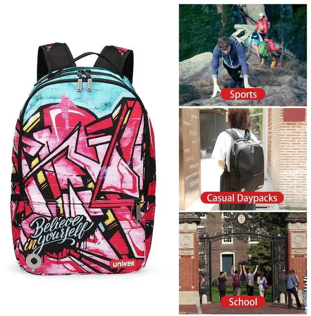 Alt view image 5 of 5 - Teens Graffiti Backpack for School,Casual Daypack, Designer Laptop Backpack for Laptop 15.6 Inch,High School Backpack Pink