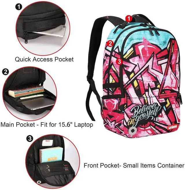 Alt view image 4 of 5 - Teens Graffiti Backpack for School,Casual Daypack, Designer Laptop Backpack for Laptop 15.6 Inch,High School Backpack Pink