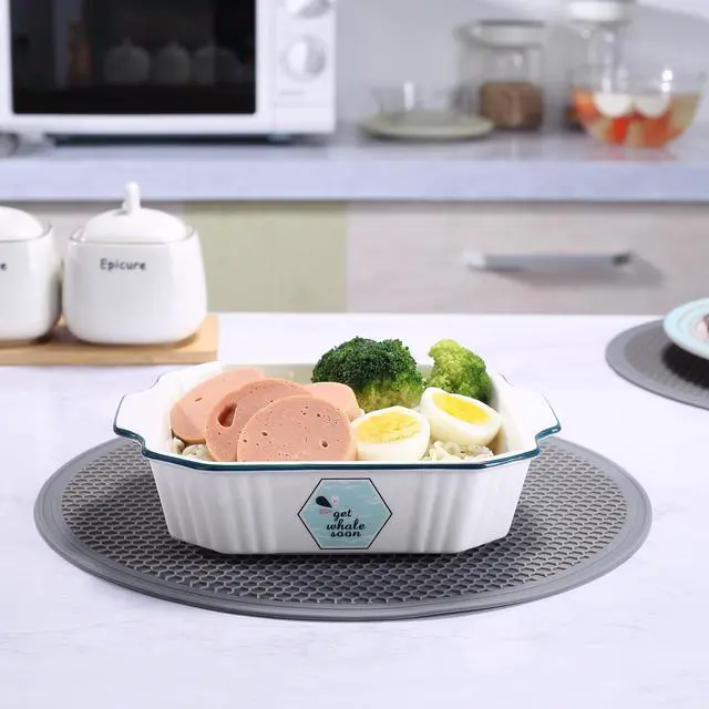 Alt view image 4 of 7 - Silicone Microwave Mat - Round 12" x 12" - Set of 2 Heat Resistant Multifunctional Mat, Splatter Guard, Trivet, Hot Pad, Pot Holder