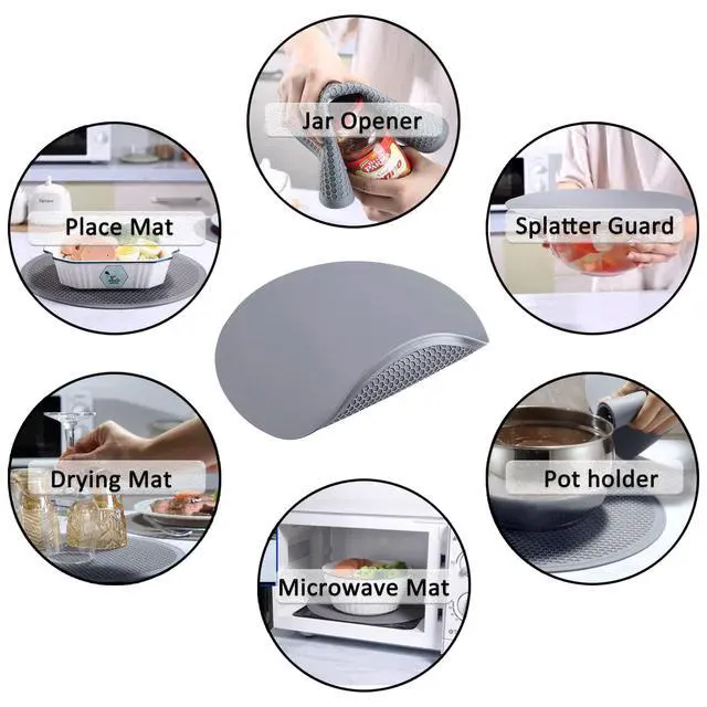 Alt view image 3 of 7 - Silicone Microwave Mat - Round 12" x 12" - Set of 2 Heat Resistant Multifunctional Mat, Splatter Guard, Trivet, Hot Pad, Pot Holder