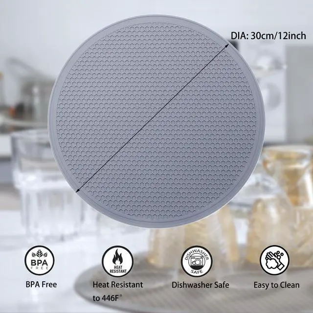 Alt view image 6 of 7 - Silicone Microwave Mat - Round 12" x 12" - Set of 2 Heat Resistant Multifunctional Mat, Splatter Guard, Trivet, Hot Pad, Pot Holder