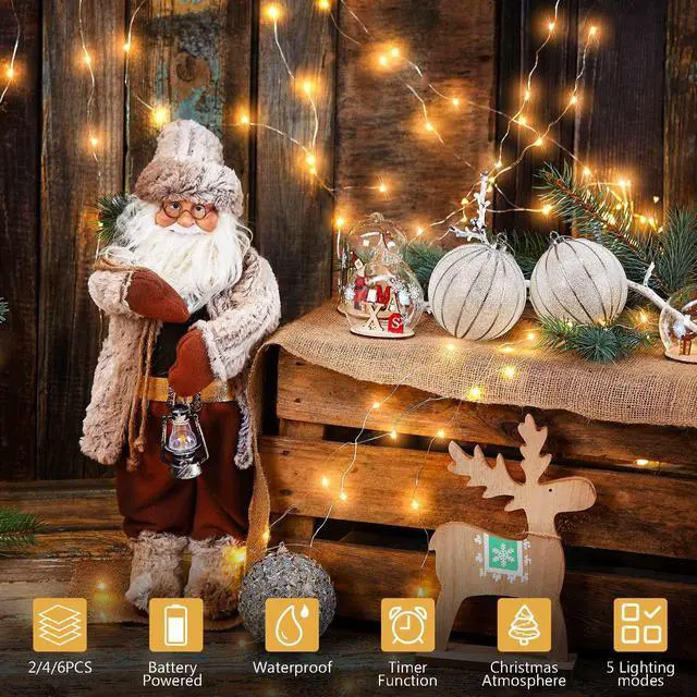 Alt view image 3 of 7 - Timer Fairy Lights Battery Operated 2 Pack 16.4Ft 50 LEDs Silver Copper Wire Twinkle String Lights with Timer 5 Lighting Modes for Christmas Bedroom Wedding Parties Holiday Decorations (Warm White)