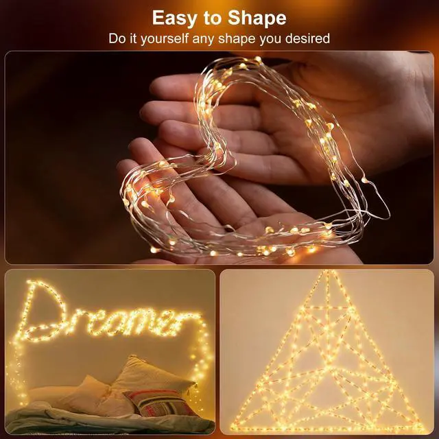 Alt view image 5 of 7 - Timer Fairy Lights Battery Operated 2 Pack 16.4Ft 50 LEDs Silver Copper Wire Twinkle String Lights with Timer 5 Lighting Modes for Christmas Bedroom Wedding Parties Holiday Decorations (Warm White)