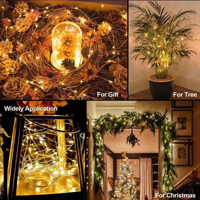 Alt view image 7 of 7 - Timer Fairy Lights Battery Operated 2 Pack 16.4Ft 50 LEDs Silver Copper Wire Twinkle String Lights with Timer 5 Lighting Modes for Christmas Bedroom Wedding Parties Holiday Decorations (Warm White)