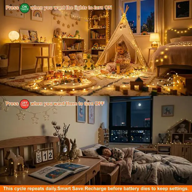 Alt view image 5 of 7 - 8 Pack Rechargeable LED Fairy Lights 7Ft 20LED Battery Operated with Remote, DIY Timer & 8 Modes, Mini Twinkle String Lights for Indoor Christmas Wedding Mason Jar Bedroom Table (Warm White)