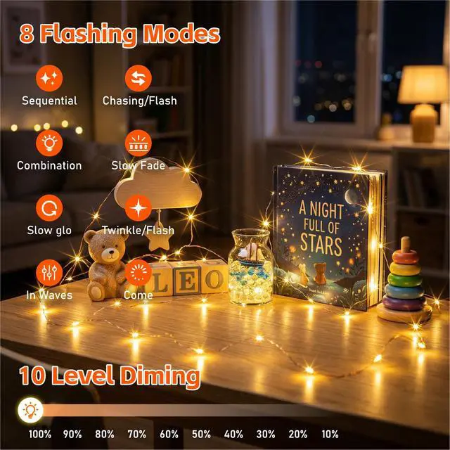 Alt view image 6 of 7 - 8 Pack Rechargeable LED Fairy Lights 7Ft 20LED Battery Operated with Remote, DIY Timer & 8 Modes, Mini Twinkle String Lights for Indoor Christmas Wedding Mason Jar Bedroom Table (Warm White)