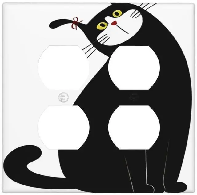 Main image of Decorative Outlet Covers Cute Funny Black Cat 2 Gang Light Switch Cover Plate Double Duplex Wall Plates for Electrical Outlets Switch Plate Covers for Bedroom Home Decor