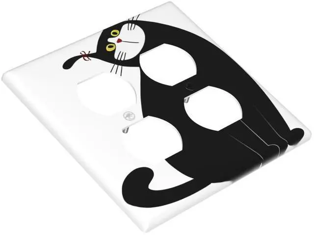Alt view image 3 of 7 - Decorative Outlet Covers Cute Funny Black Cat 2 Gang Light Switch Cover Plate Double Duplex Wall Plates for Electrical Outlets Switch Plate Covers for Bedroom Home Decor