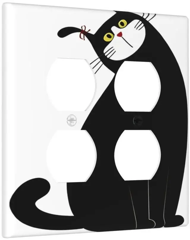 Alt view image 2 of 7 - Decorative Outlet Covers Cute Funny Black Cat 2 Gang Light Switch Cover Plate Double Duplex Wall Plates for Electrical Outlets Switch Plate Covers for Bedroom Home Decor