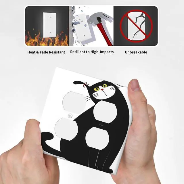 Alt view image 6 of 7 - Decorative Outlet Covers Cute Funny Black Cat 2 Gang Light Switch Cover Plate Double Duplex Wall Plates for Electrical Outlets Switch Plate Covers for Bedroom Home Decor