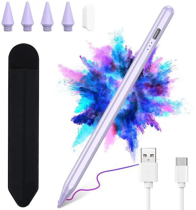 Main image of Stylus Pen for iPad 11th/10th/9th, for Apple Pencil (2018-2025) with Palm Rejection, for iPad A16 10/9/8/7/6th Gen, Air 11/13, Air 3/4/5/M2, Pro 11"/12.9", Mini 5/6th, Purple