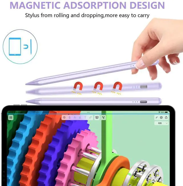 Alt view image 3 of 7 - Stylus Pen for iPad 11th/10th/9th, for Apple Pencil (2018-2025) with Palm Rejection, for iPad A16 10/9/8/7/6th Gen, Air 11/13, Air 3/4/5/M2, Pro 11"/12.9", Mini 5/6th, Purple