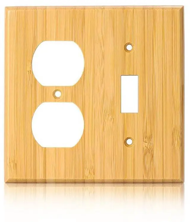 Main image of Solid Wood Outlet Covers Light Switch Plate 4.5" X 4.5" Bamboo Duplex Double Outlet Cover Plate Light Switch Cover Quality Raw Wooden Decorative wall plates