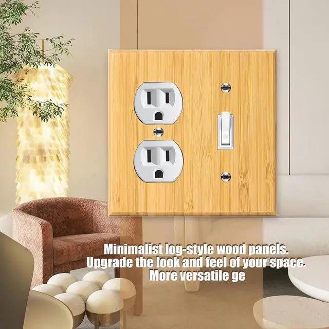 Alt view image 3 of 6 - Solid Wood Outlet Covers Light Switch Plate 4.5" X 4.5" Bamboo Duplex Double Outlet Cover Plate Light Switch Cover Quality Raw Wooden Decorative wall plates