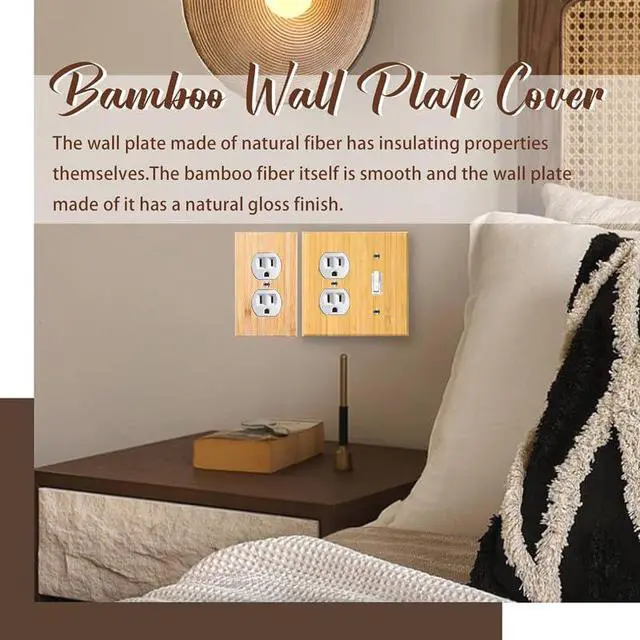 Alt view image 5 of 6 - Solid Wood Outlet Covers Light Switch Plate 4.5" X 4.5" Bamboo Duplex Double Outlet Cover Plate Light Switch Cover Quality Raw Wooden Decorative wall plates