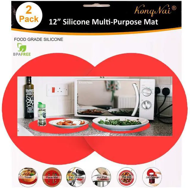 Main image of Silicone Microwave Mat 12 Inch, Non Stick Turntable Safe Baking Mat for Kitchen, Multi-Purpose Heat Resistant Oven Mat 2 Pack, BPA Free Microwave Splatter Cover (Red)