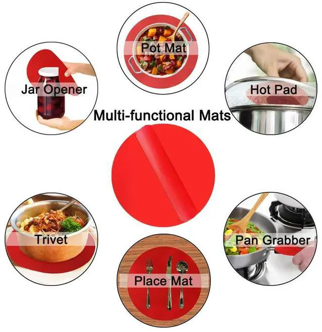 Alt view image 3 of 6 - Silicone Microwave Mat 12 Inch, Non Stick Turntable Safe Baking Mat for Kitchen, Multi-Purpose Heat Resistant Oven Mat 2 Pack, BPA Free Microwave Splatter Cover (Red)